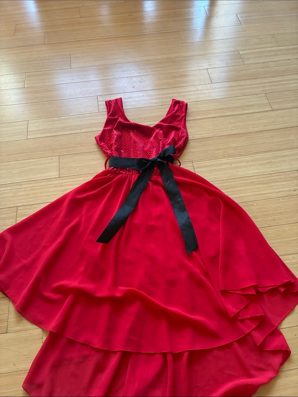 Girls Red Party Dress with Black Sash